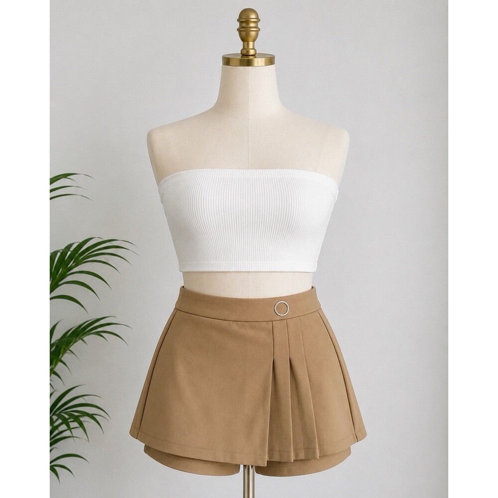 LESMITE Women’s Beige Solid Skort, Size S Regular Short